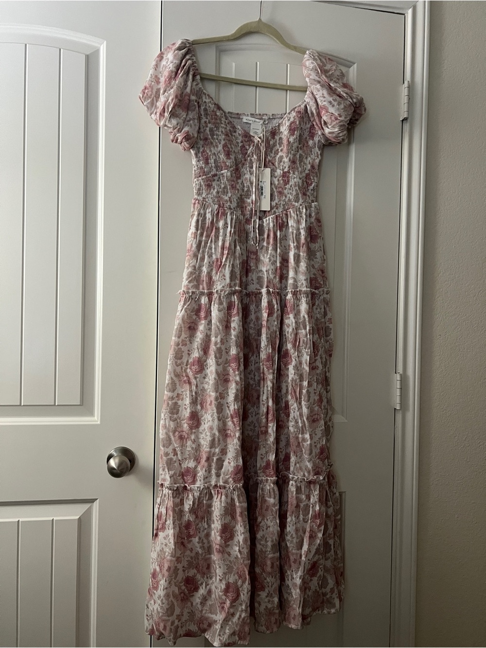 Altar'd State Smocked Floral Maxi Dress in Pink & Cream